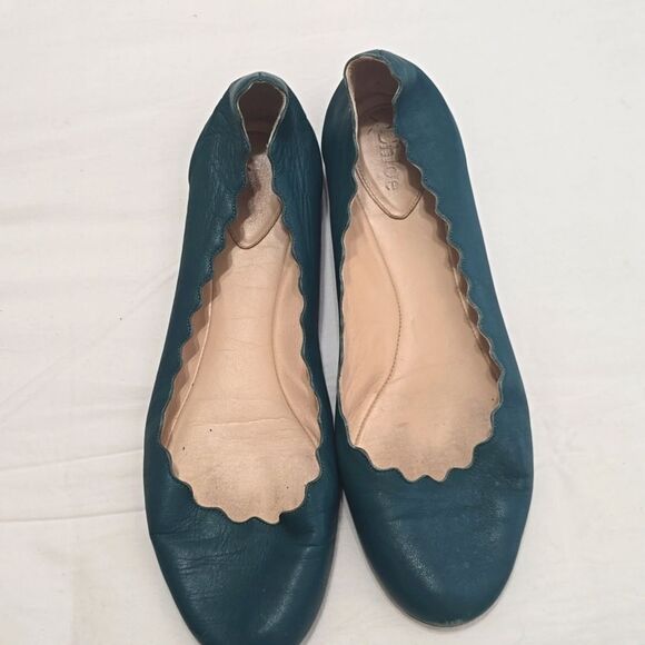 Chloe Shoes - Chloe navy ballet flats scalloped leather Lauren round toe 37.5